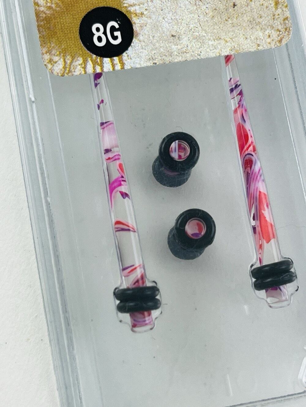 Morbid Metals Pink Marble Black Ear Plug Taper 8G New In Box Unused